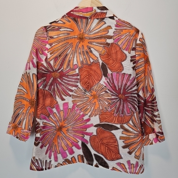 Notations Retro Sheer Lightweight Orange Pink Button-down Summer Top Small - Picture 5 of 9